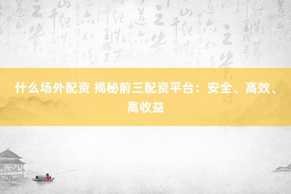 什么场外配资 揭秘前三配资平台：安全、高效、高收益
